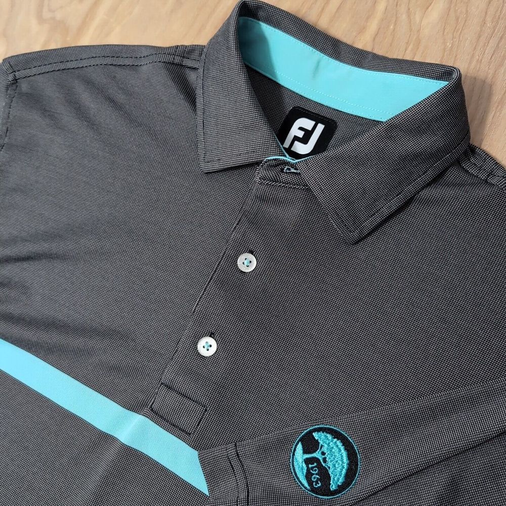 FootJoy Polo Shirt Mens L Black Solid Golf Performance Polyester 1963 Tree Logo